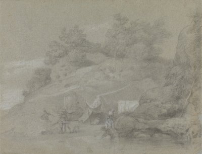 Rzeka na skalistym brzegu z postaciami, prawdopodobnie w Indiach autorstwa Johan Joseph Zoffany