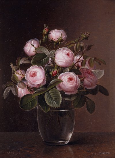 Róże w szklanym wazonie, 1842 autorstwa Johan Laurents Jensen