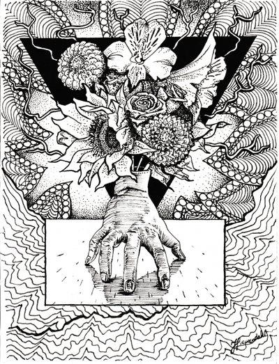 Surrealistyczne odbicie kwiatów w dłoni autorstwa Johan Liewendahl