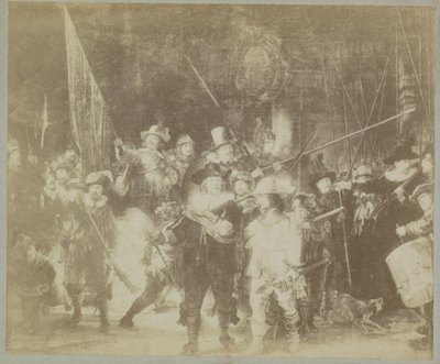 Reprodukcja fotograficzna obrazu „Straż nocna” Rembrandta Harmensza. z Renu Muzeum Amsterdamu. Rembrandta. - La Ronde de nuit. (tytuł na obiekcie) autorstwa Johan Marinus Schalekamp