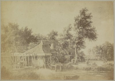 Reprodukcja fotograficzna obrazu „Młyn wodny” Meinderta Hobbema Muzeum Amsterdamu. Meinderta Hobbemę. - Woda Le Moulin. (tytuł na obiekcie) autorstwa Johan Marinus Schalekamp