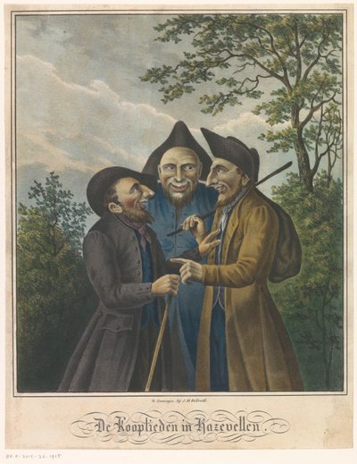 Trzech żydowskich kupców Kupcy w Leszczynach (tytuł na obiekcie) autorstwa Johan Martin Billroth (possibly)