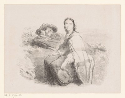 Leżący mężczyzna i kobieta z tamburynem autorstwa Johan Michaël Schmidt Crans (attributed to)