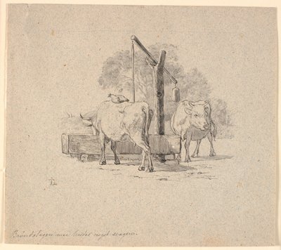 Kura i krowa. Ilustracja do "Bajek dla dzieci" Kaalunda. Zobacz komentarz z katalogu arkuszy. autorstwa Johan Thomas Lundbye