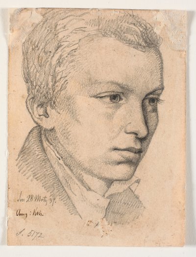 Głowa młodego mężczyzny, wykazująca pewne podobieństwo do Didrika Brandisa autorstwa Johan Thomas Lundbye