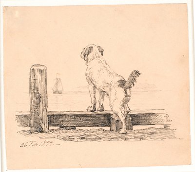 Pies na plaży. Ilustracja do "Bajek dla dzieci" Kaalunda. Zobacz komentarz z katalogu arkuszy. autorstwa Johan Thomas Lundbye