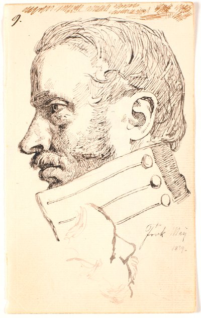 Brat artysty Christen Carl Lundbye, popiersie, profil t.v. Powyżej luźny szkic tej samej osoby widziany w połowie z góry. autorstwa Johan Thomas Lundbye