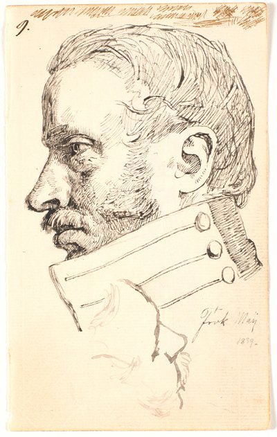 Brat artysty Christen Carl Lundbye, popiersie, profil t.v. Powyżej luźny szkic tej samej osoby widziany w połowie z góry. autorstwa Johan Thomas Lundbye