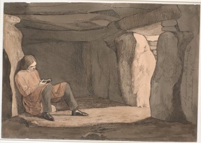 Lorents Frölich siedzi w grobie w pasażu autorstwa Johan Thomas Lundbye
