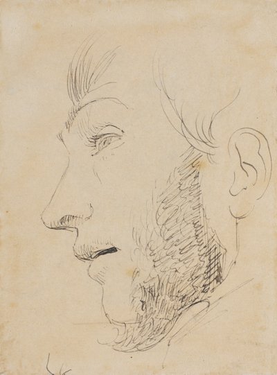 Portret mężczyzny z profilu w lewo, widziany od dołu autorstwa Johan Thomas Lundbye