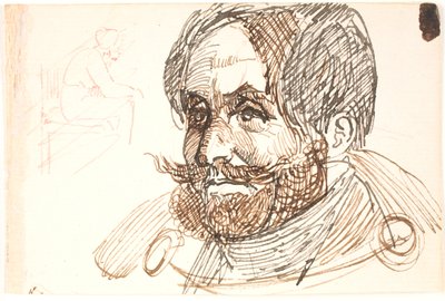 Portret brodatego mężczyzny w marynarce i studium siedzącej kobiety autorstwa Johan Thomas Lundbye