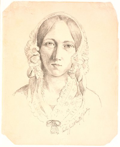 Portret młodej kobiety, jedna twarz. Prawdopodobnie reprezentuje Louise Marie Neergaard (1816-1895) autorstwa Johan Thomas Lundbye