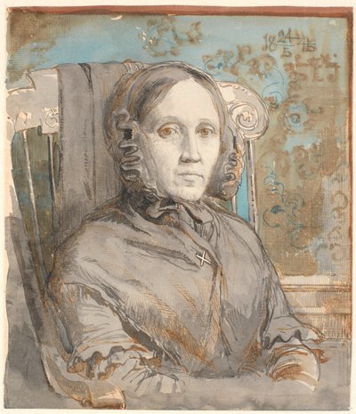 Portret matki artysty, pułkownik Cathrine Lundbye (z domu Bonnevie); półpostać siedząca na krześle po prawej stronie. autorstwa Johan Thomas Lundbye