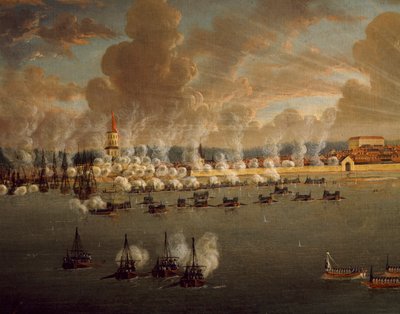 Szwedzka flota Gustawa III oblegająca Frederikshavn, 20 maja 1790, Johan Tietrich Schoultz (1754-1807), wojny rosyjsko-szwedzkie, duński autorstwa Johan Tietrich Schoultz