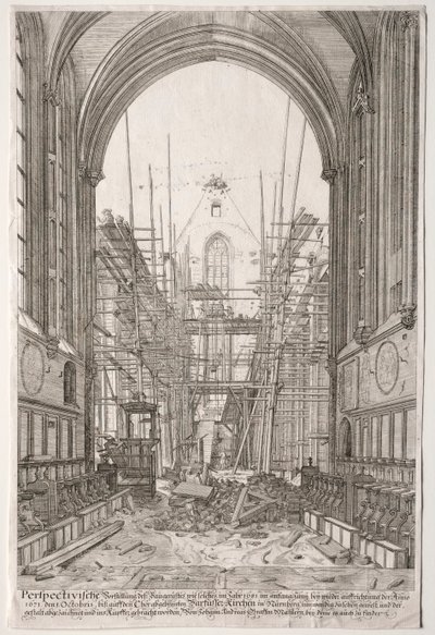 LArt Ancien Zurych: Widok w kościele franciszkanów, Barfüsser-Kirke, 1681. autorstwa Johan Ulrich Krauss