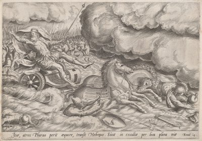 Przejście przez Morze Czerwone autorstwa Johan Wierix, after Maarten van Cleef