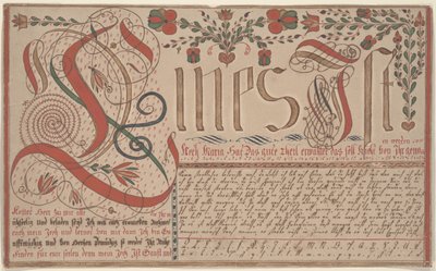 Ćwiczenie pisania Vorschrift dla Esther Hadmänn, Fraktur Malowanie piórem i atramentem z toaletą na papierze autorstwa Johann Adam Eyer