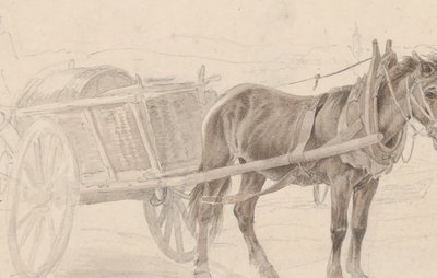 Wóz zaprzężony w brązowego konia przy słupie latarni, Verso: Grupa konnych, ok. 1930 r. 1815. autorstwa Johann Adam Klein