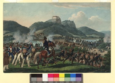 Przeprawa wojsk austriackich pod dowództwem barona Hillera w pobliżu Hollenburga nad Drawą 19 września 1813 autorstwa Johann Adam Klein