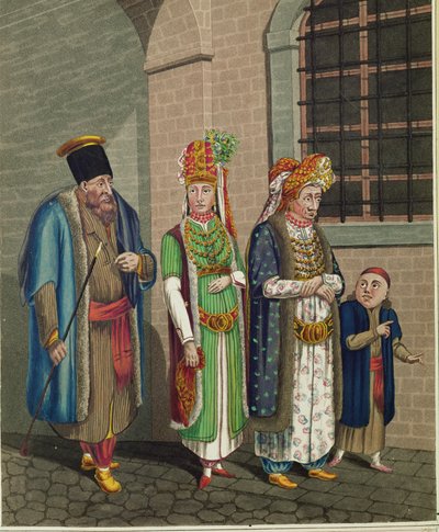 Rodzina tureckich Żydów w typowych strojach ... autorstwa Johann Adolph Opitz