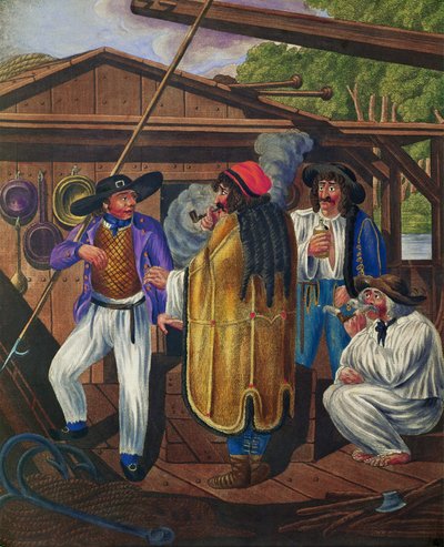 Woźnica i marynarze na dunajskiej łodzi, z serii wiedeńskich typów ... autorstwa Johann Adolph Opitz
