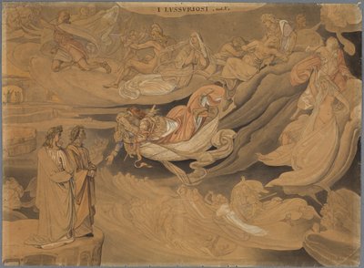 Dante im zweiten Kreis der Hölle, spricht mit Francisca da Rimini autorstwa Johann Anton Ramboux