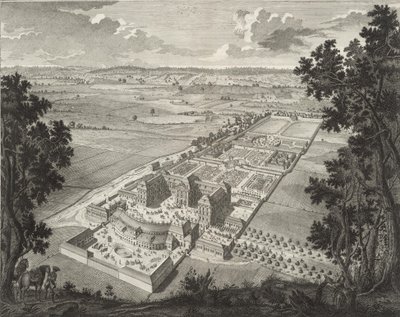Widok z lotu ptaka na menażerię zamku Weißenstein w Pommersfelden autorstwa Johann August Corvinus