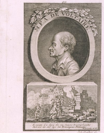 Portret pisarza, eseisty i filozofa Francois Marie Arouet de Voltaire 1694-1778 autorstwa Johann Balzer