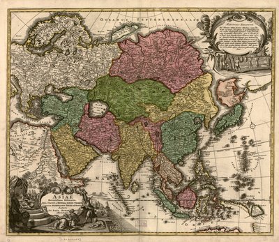 Asiae recentissima delineatio, qua status et imperia totius orientis unacum orientalibus indiis exhibentur LOC 2007627524 autorstwa Johann Baptist Homann