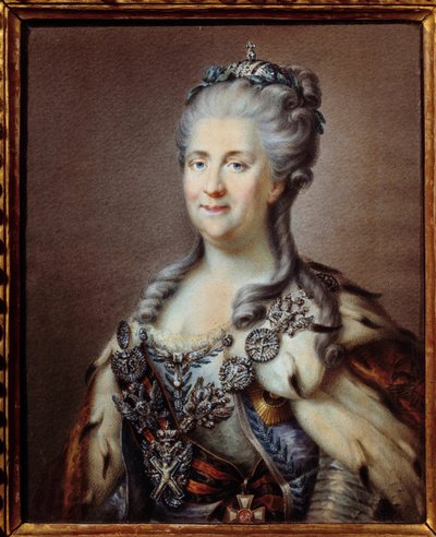 Portret Katarzyny II (1729-1796) władcy Rosji z naszyjnikiem św. Andrzeja i sznurem krzyża św. muzeum autorstwa Johann Baptist I (after) Lampi
