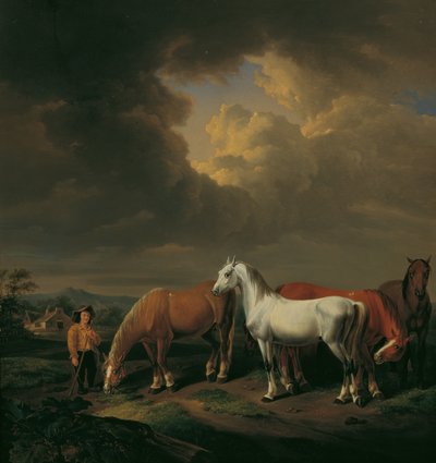 Pięć koni hodowlanych autorstwa Johann Baptist Michael Dallinger von Dalling