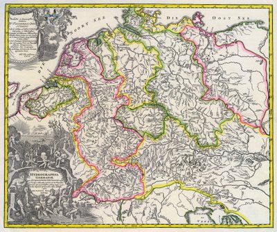 Mapa hydrograficzna Niemiec ok. 1720 r. (rycina) autorstwa Johann Baptista Homann
