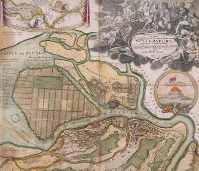 Mapa Petersburga Plan generalny Sankt Petersburga, ca. 1718-1719 autorstwa Johann Baptista Homann