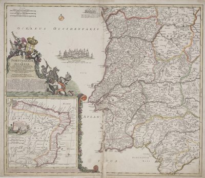 Portugalia i Algarve (Portugallia et Algarbiae), ok. 1704 (akwaforta ręcznie kolorowana) autorstwa Johann Baptista Homann