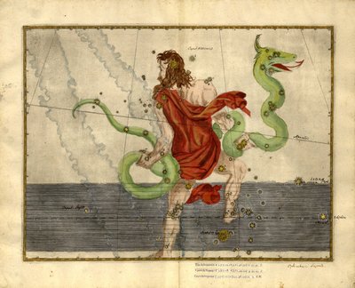 Wężownik Ophiuchus z "Uranometrii autorstwa Johann Bayer
