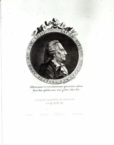 Portret medalionowy Giacomo Casanova (1725-98) lat 63, 1788 (rycina) (fot. bw) autorstwa Johann Berka