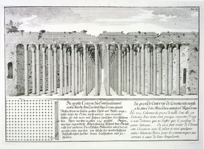 Cysterna pod hipodromem, Konstantynopol, Turcja, z „Projekt architektury historycznej”, 1721 autorstwa Johann Bernhard Fischer von Erlach