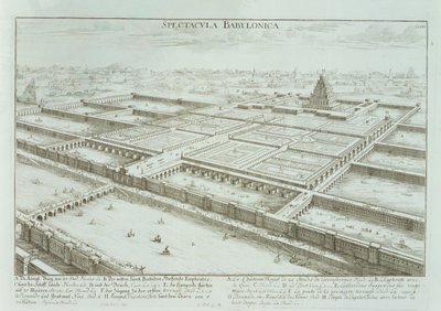 Panoramiczny widok na Pałac Królewski i Wiszące Ogrody Babilonu, z 