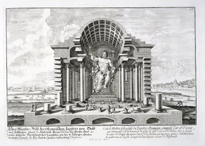 Posąg Zeusa Olimpijskiego dłuta Fidiasza, tablica 5 z "Projekt architektury historycznej", sztur. Johann Adam Delsenbach (1687-1765) 1721 autorstwa Johann Bernhard Fischer von Erlach