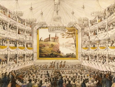 Austria, Wiedeń, Wnętrze Teatru an der Wien (Teatr Wiedeński), akwarelowa grafika J.C. Schoeller autorstwa Johann Christian (after) Schoeller