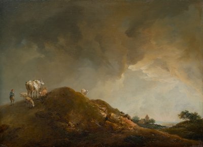 Pagórkowaty krajobraz z krowami i owcami autorstwa Johann Christian Brand