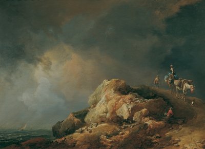 Przybrzeżny krajobraz ze zwierzętami jucznymi autorstwa Johann Christian Brand
