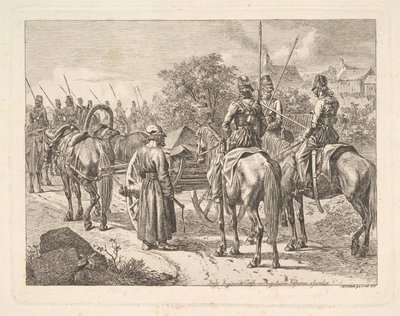 Kozacy eskortujący pułkowy Cassone, 1815. autorstwa Johann Christian Erhard