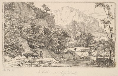 Chłop z krową i cielęciem w Unterberg koło Berchtesgaden, 1818. autorstwa Johann Christian Erhard