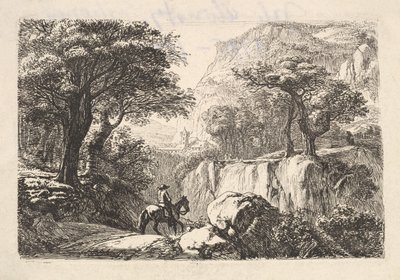 Jeździec konny w wąwozie, XIX wiek. autorstwa Johann Christian Erhard