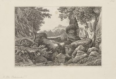 Skalisty krajobraz z idącym pasterzem po lewej autorstwa Johann Christian Reinhart