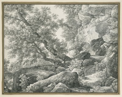Skalisty krajobraz z drzewami autorstwa Johann Christian Reinhart