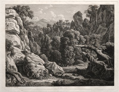 Krajobraz heroiczny: Krajobraz z kuszeniem Chrystusa, 1799. autorstwa Johann Christian Reinhart