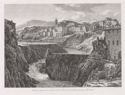 Ruiny powstałe w Tivoli w wyniku wzrostu Aniene (Tivoli zniszczone przez powódź rzeki Aniene) autorstwa Johann Christian Reinhart