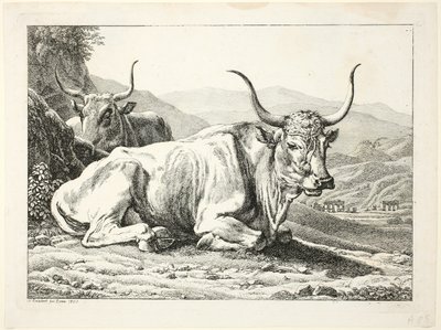 Dwa rzymskie byki odpoczywające, z Die Zweite The Erfolge autorstwa Johann Christian Reinhart